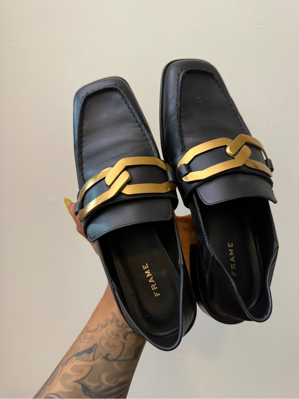 FRAME Le Miramar Chain Embellished Leather collapsible-heel loafers Size 37